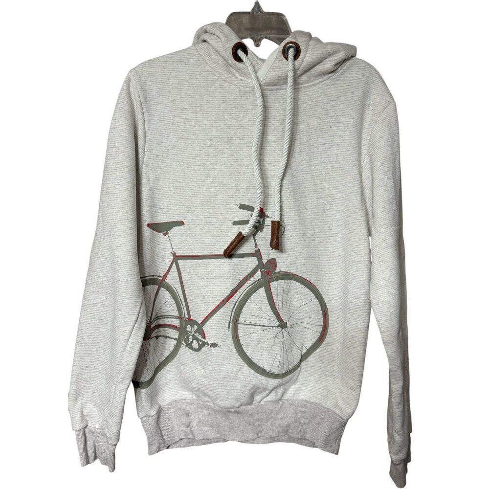 Denmark Bicycle Graphic Light Gray Hoodie Sweatshirt  Drawstring Thick Women's M